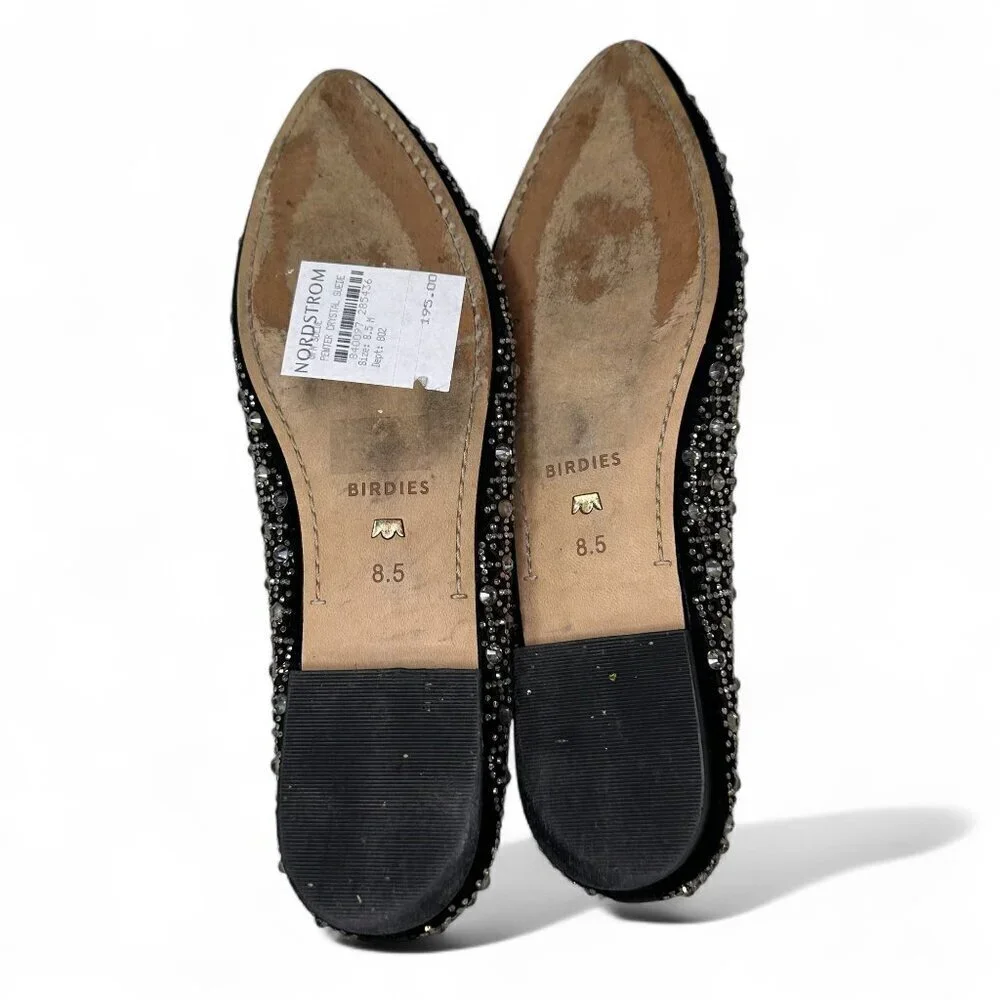 Birdies Women's Goldfinch Pointed Toe Suede Ballet Flat in Pewter Crystal 8.5 - Picture 16 of 16